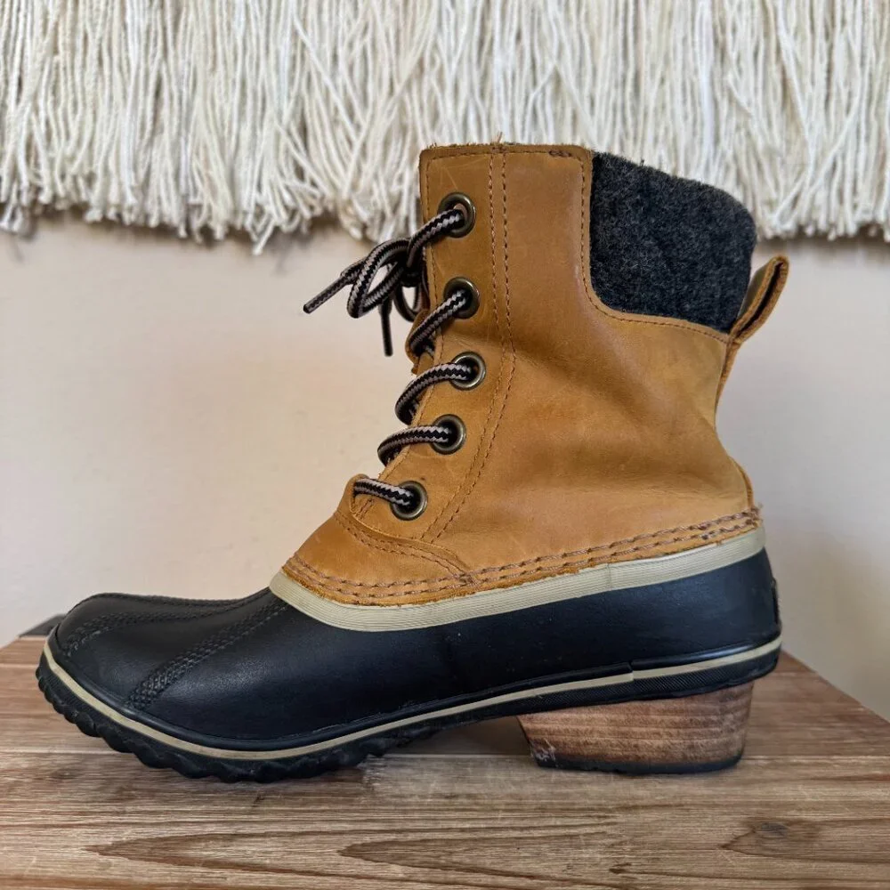 SOREL Slimpack II Waterproof Tan Leather Upper Black Rubber Duck Boot‎ Size 7